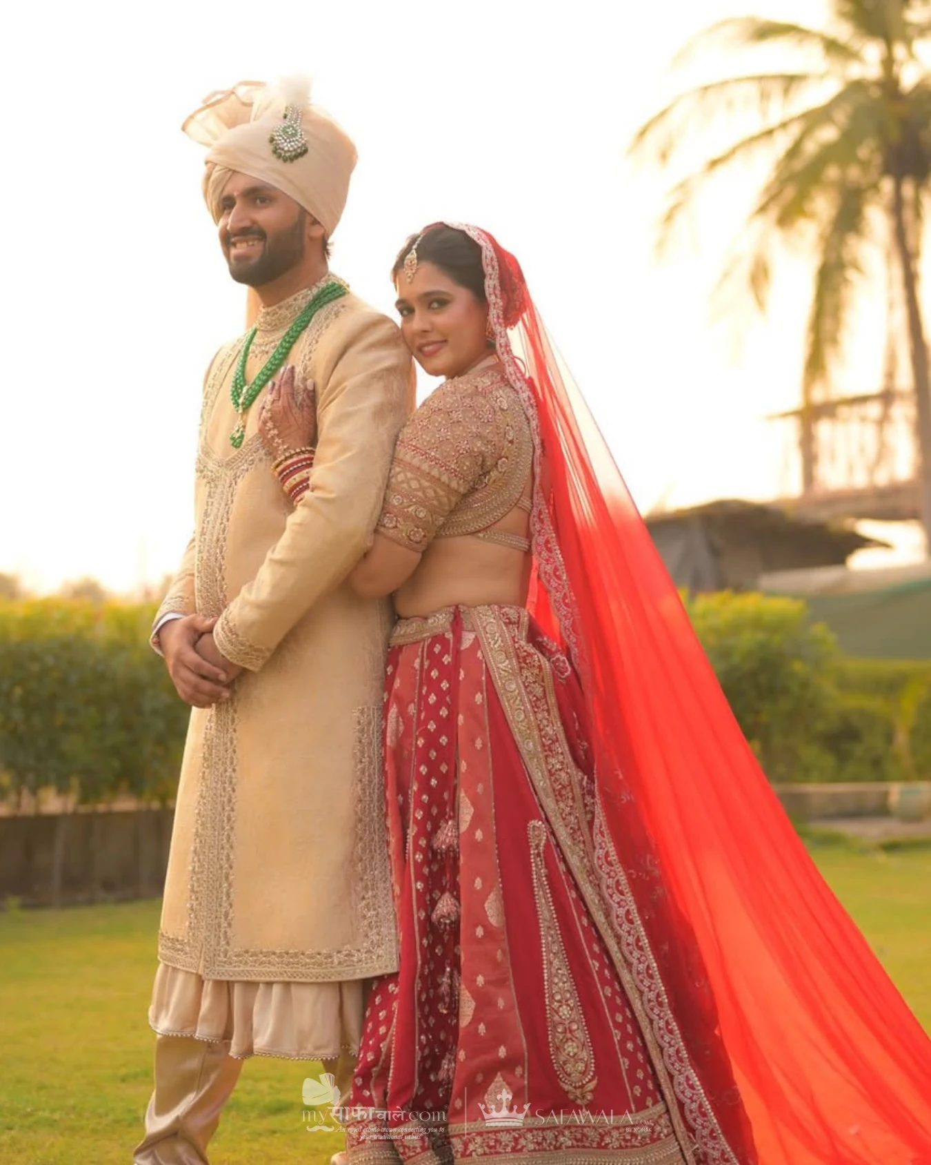 Classic groom pagdi styled with a red ceremonial stole for Mussoorie