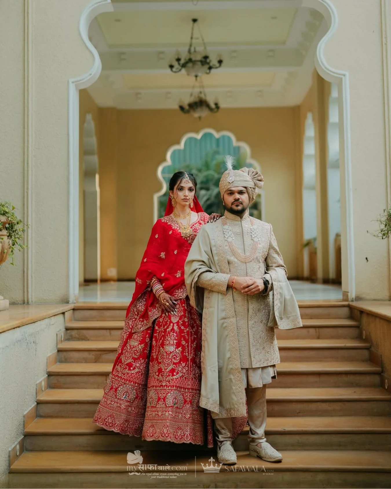 Coordinated ivory wedding pagdis for a formal celebration for Mussoorie
